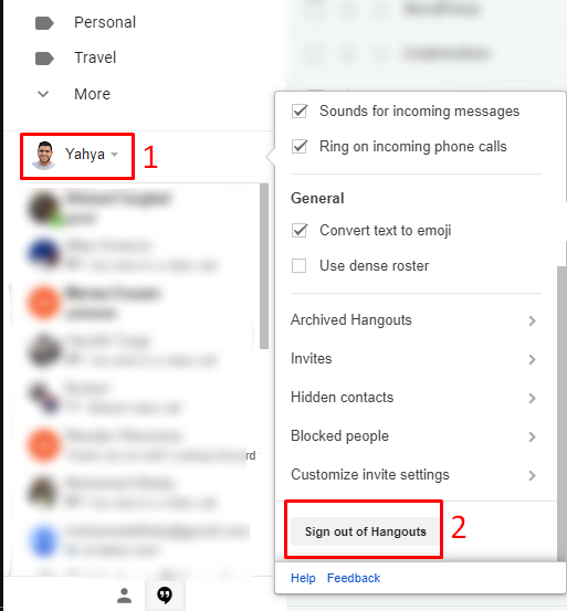 Sign out from Google Hangouts on Gmail